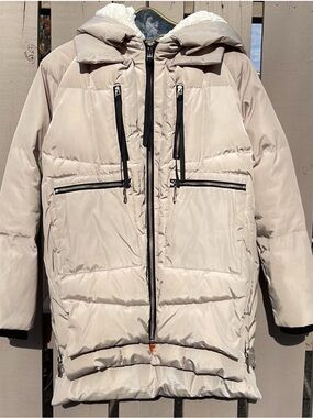 Women's Cream Puffer Coat with Hood
